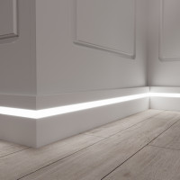 PN 101 LED Плинтус из МДФ под светодиодную подсветку напольный Evrowood окрашенный белый