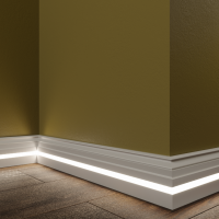 PN 090 LED Плинтус из МДФ под светодиодную подсветку напольный Evrowood окрашенный белый